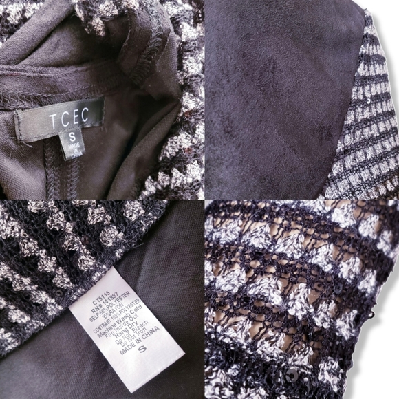 Tcec Black & White Sequined Mixed Media Wrap Open Front Cardigan - Picture 6 of 8